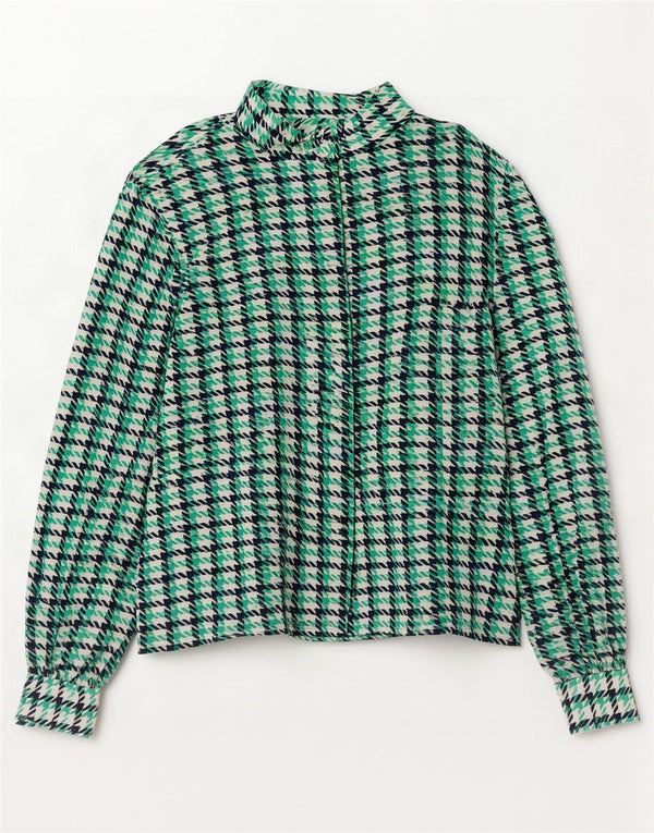 Bluză cămașă vintage pentru femei UK 12 Medium Green Houndstooth