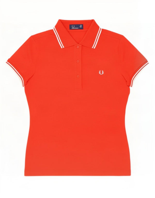 Tricou polo Fred Perry pentru femei UK 12, bumbac cu dungi roșii medii