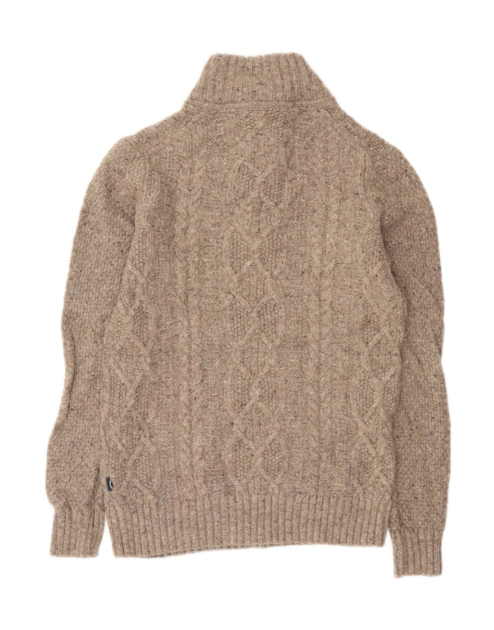 Pulover pentru bărbați Fat Face cu gât cu nasturi, lână mică, bej