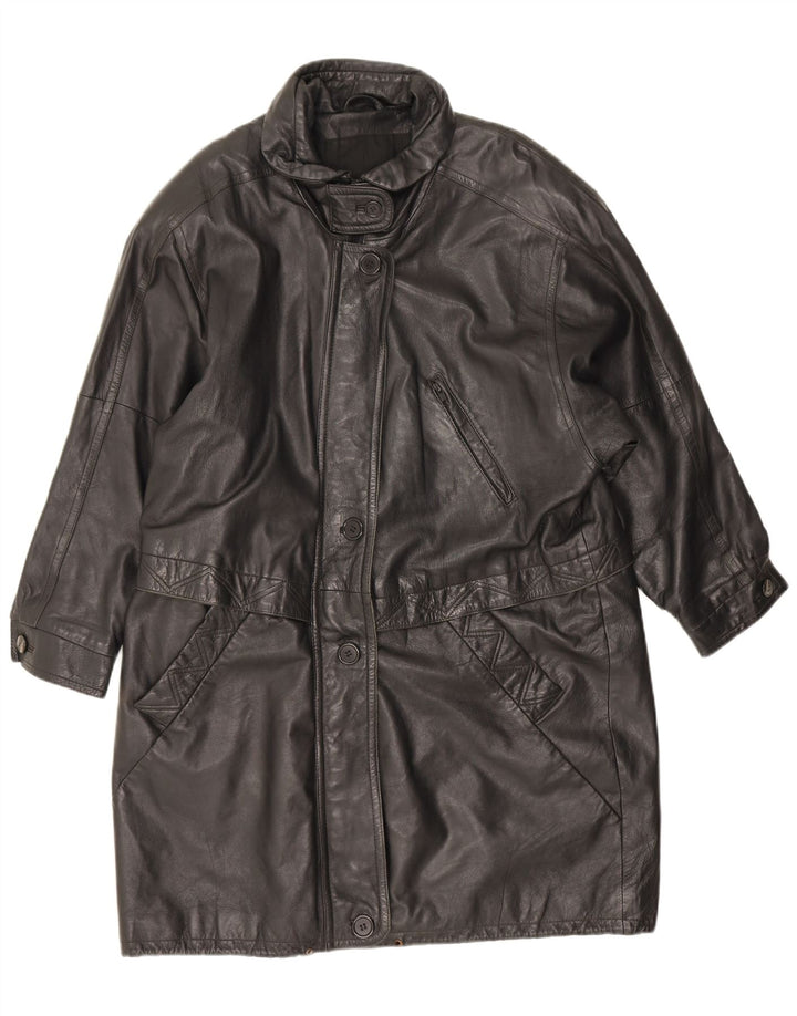 Palton din piele vintage pentru femei UK 20 2XL din piele neagră
