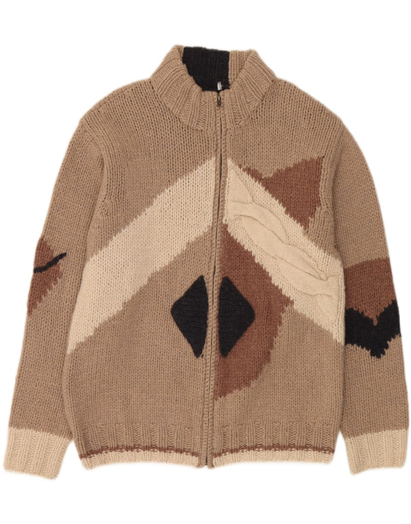Pulover cardigan cu fermoar complet pentru bărbați Fatto a Mano, lână mare, bej, bloc de culoare