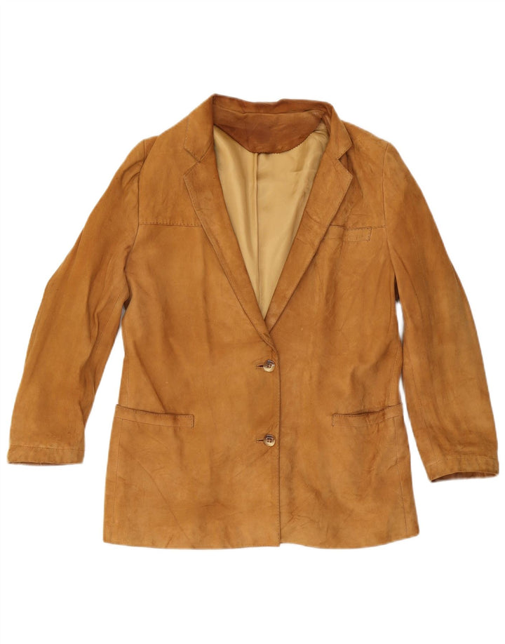 Blazer Vintage pentru femei cu 2 nasturi din piele intoarsa, UK 12, maro mediu