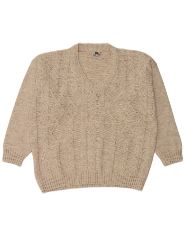 Pulover Vintage pentru bărbați cu decolteu în V XL Lână bej