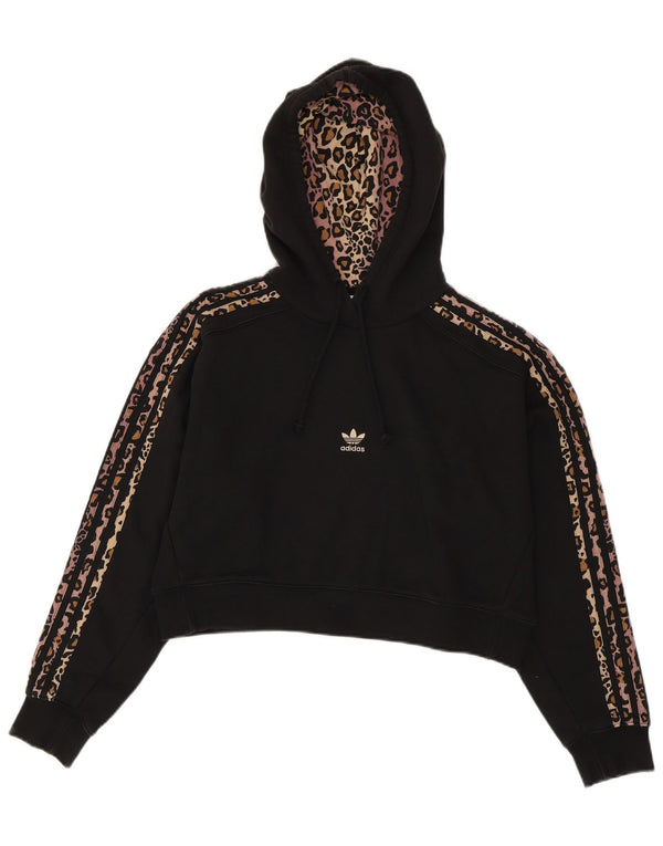 Jumper Adidas Crop Oversized Hoodie pentru femei UK 10 Small Black Animal Print