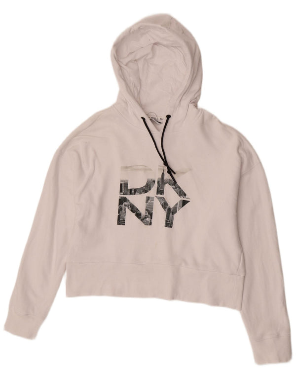 Dkny Pulover oversize cu glugă cu grafic crop pentru femei UK 10 Bumbac alb mic