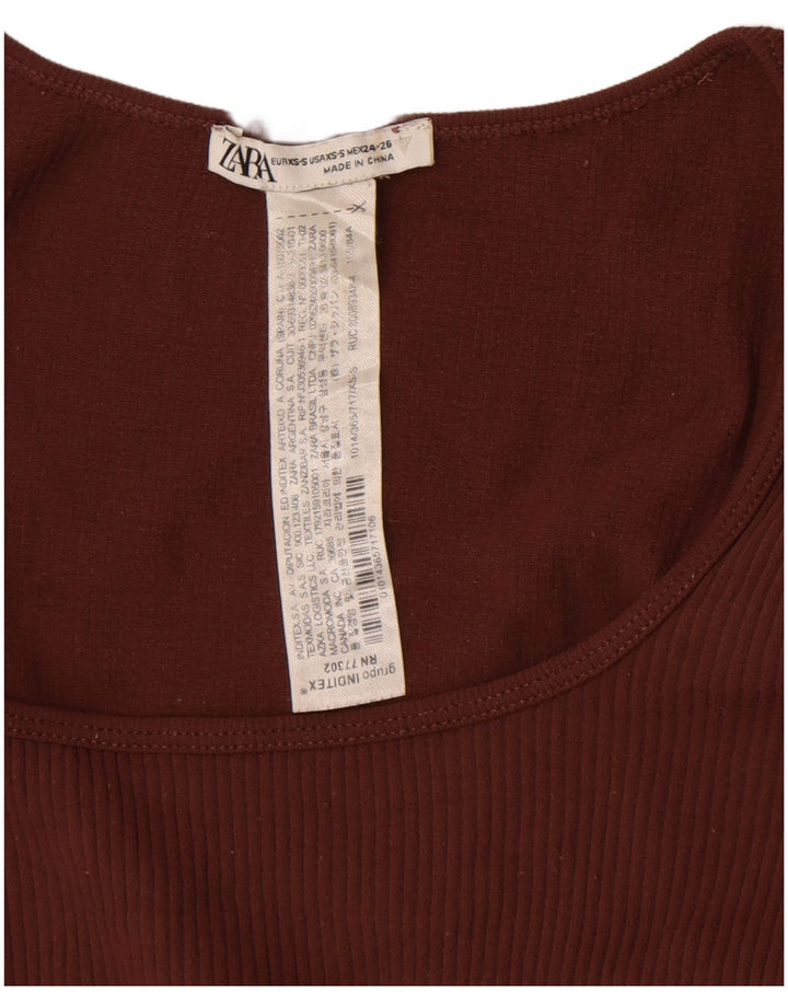 Crop Top pentru femei Zara cu mânecă lungă UK 4 XS Maro Poliamidă