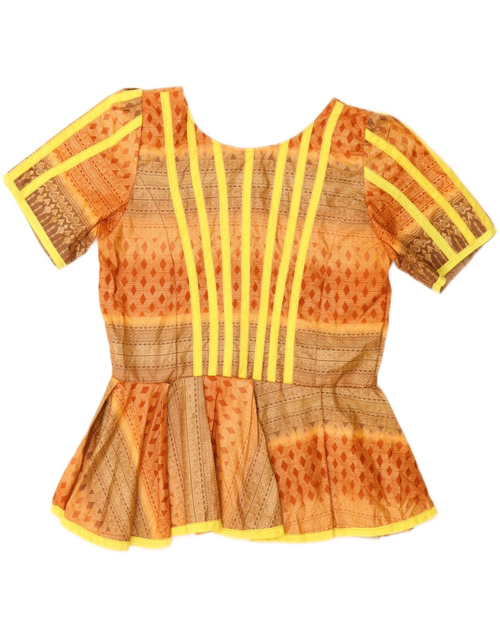 Bluză Vintage pentru femei UK 12 Medium Orange Geometric