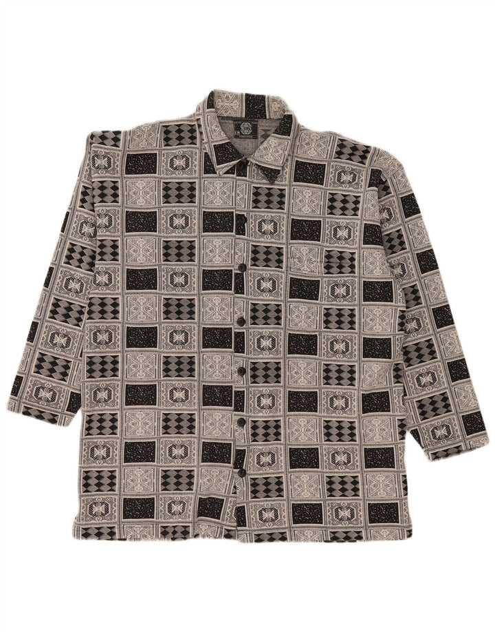 Cămașă de flanel vintage pentru bărbați, bumbac geometric mare, gri