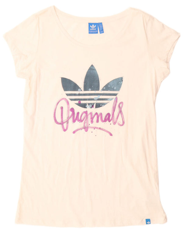 Tricou grafic ADIDAS pentru femei cu paragate Top UK 22 XL Bumbac alb