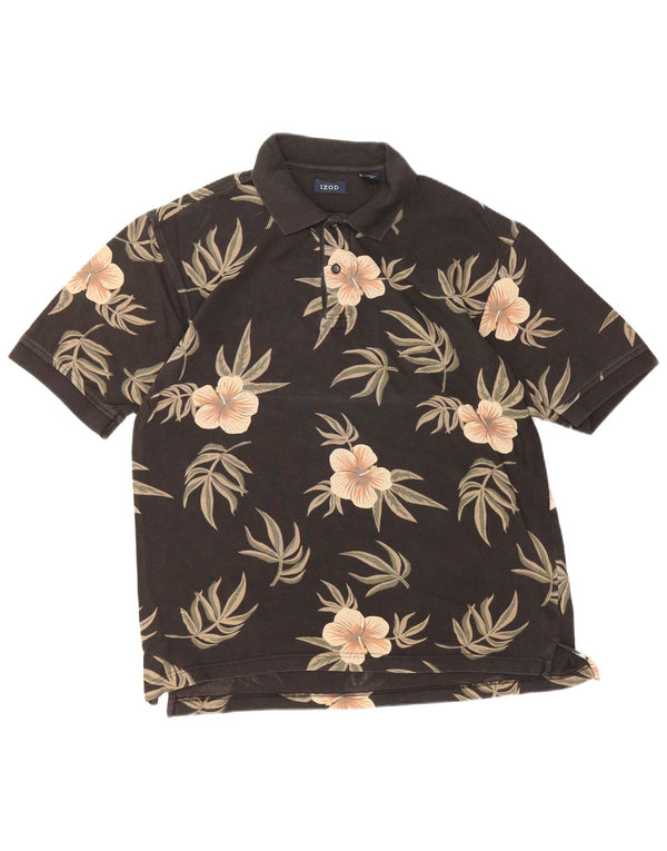 Tricou polo IZOD pentru bărbați, bumbac floral, negru mediu