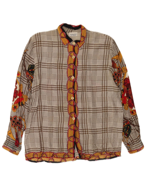 Bluză de damă vintage cămașă UK 14 mare, gri, florală