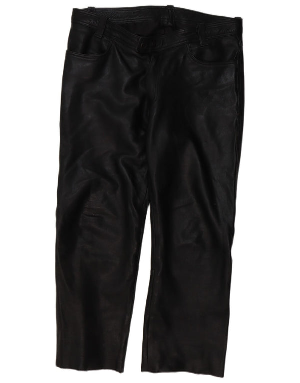 Pantaloni drepți din piele vintage pentru bărbați L40 L30 negri