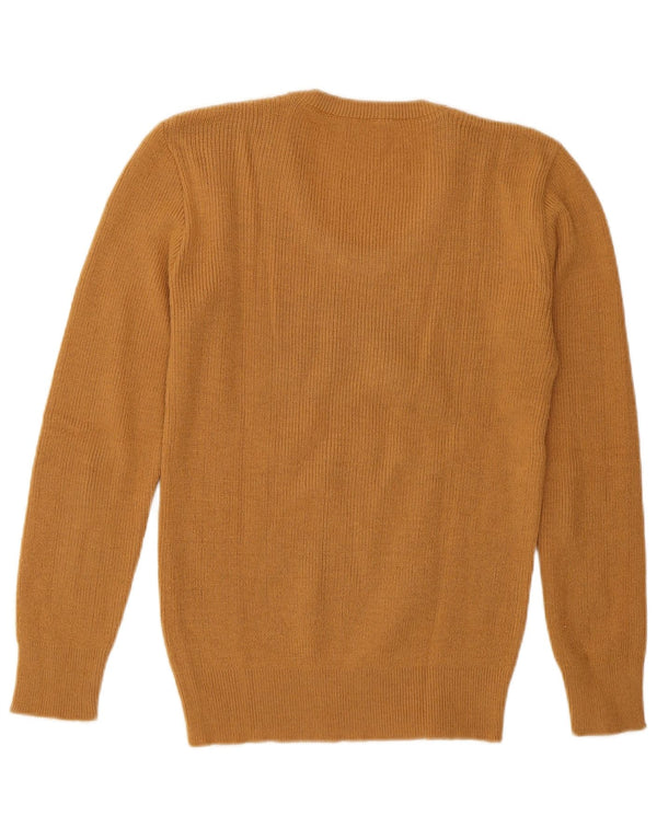 Pulover vintage pentru femei cu decolteu triplu UK 12 maro mediu geometric