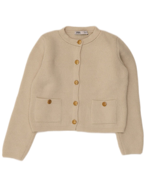Pulover cardigan pentru femei Zara UK 12 Medium Bej Acrilic