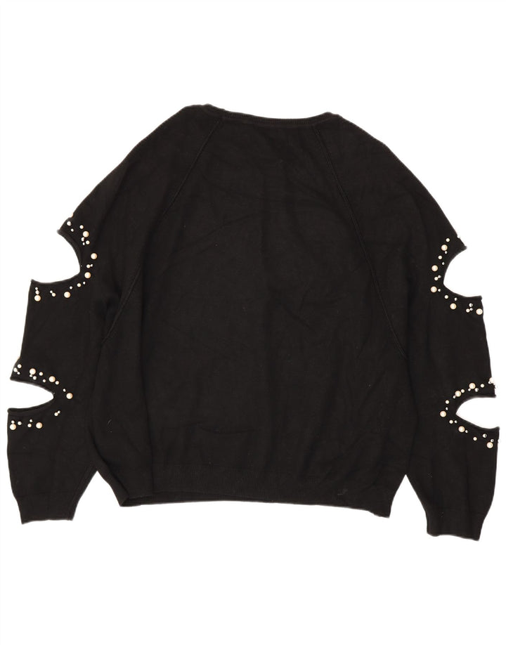 Pulover de damă ZARA cu gât de barcă supradimensionat UK 14 Medium Negru