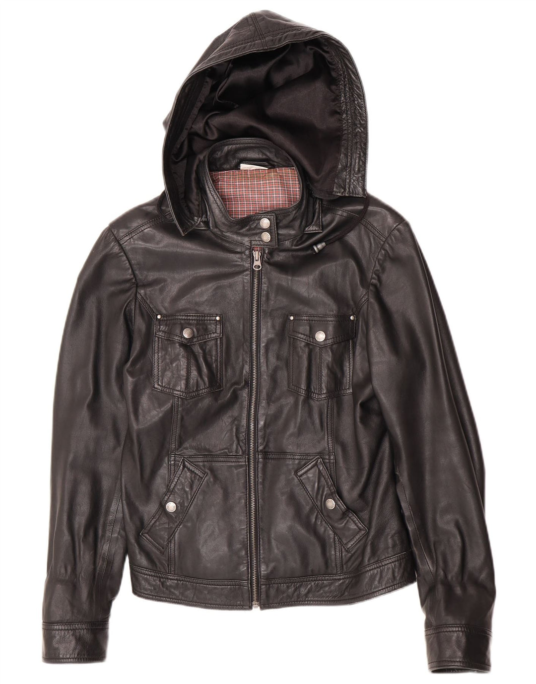 Jachetă de piele cu glugă pentru femei Street One UK 14 Medium Black Leather