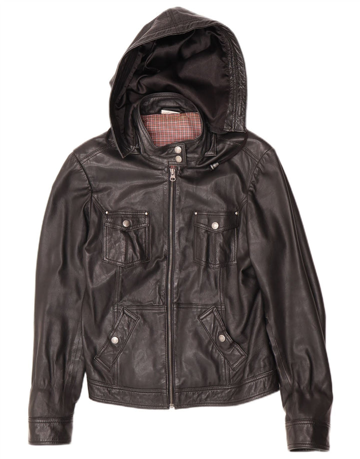 Jachetă de piele cu glugă pentru femei Street One UK 14 Medium Black Leather