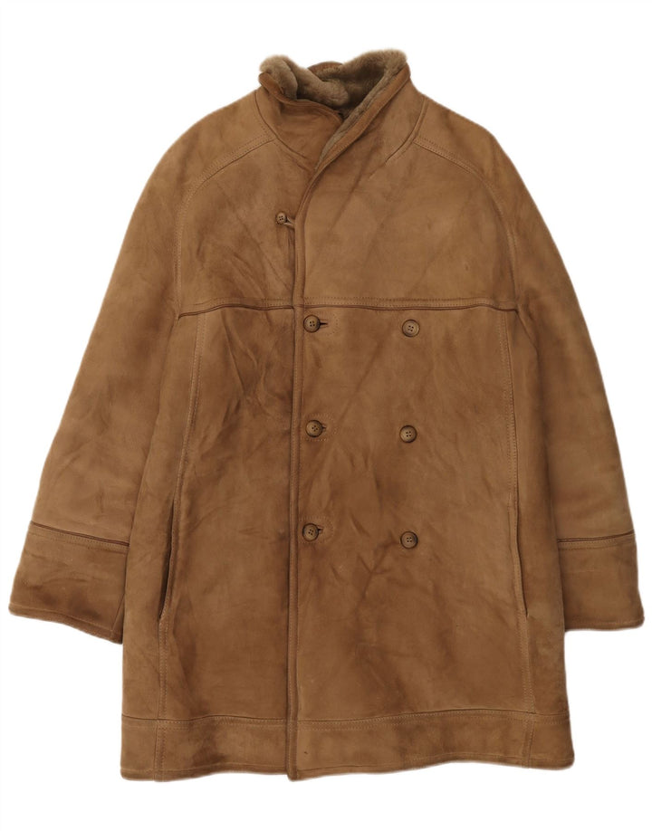 Pardesiu din shearling vintage pentru bărbați IT 48 din piele maro medie
