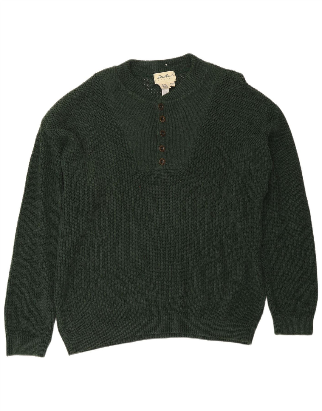 Eddie Bauer Pulover pentru bărbați cu gât cu nasturi, bumbac verde mare
