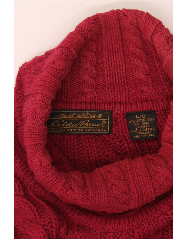 Eddie Bauer Mens Roll Neck Jumper Sweater Large Red Cotton
