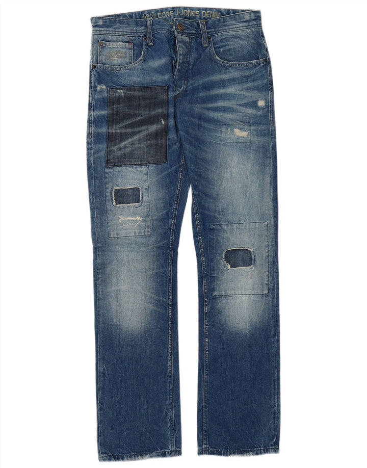 Jack & Jones Blugi Distressed drepte pentru bărbați W32 L34 Bumbac mozaic albastru