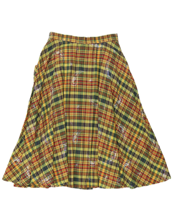 Fusta evazată cu talie înaltă pentru femei Vintage IT 42 Medium W26 Green Check