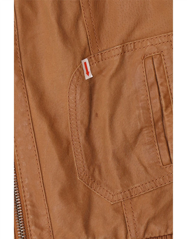 ONLY Womens Leather Jacket UK 14 Medium Beige Leather