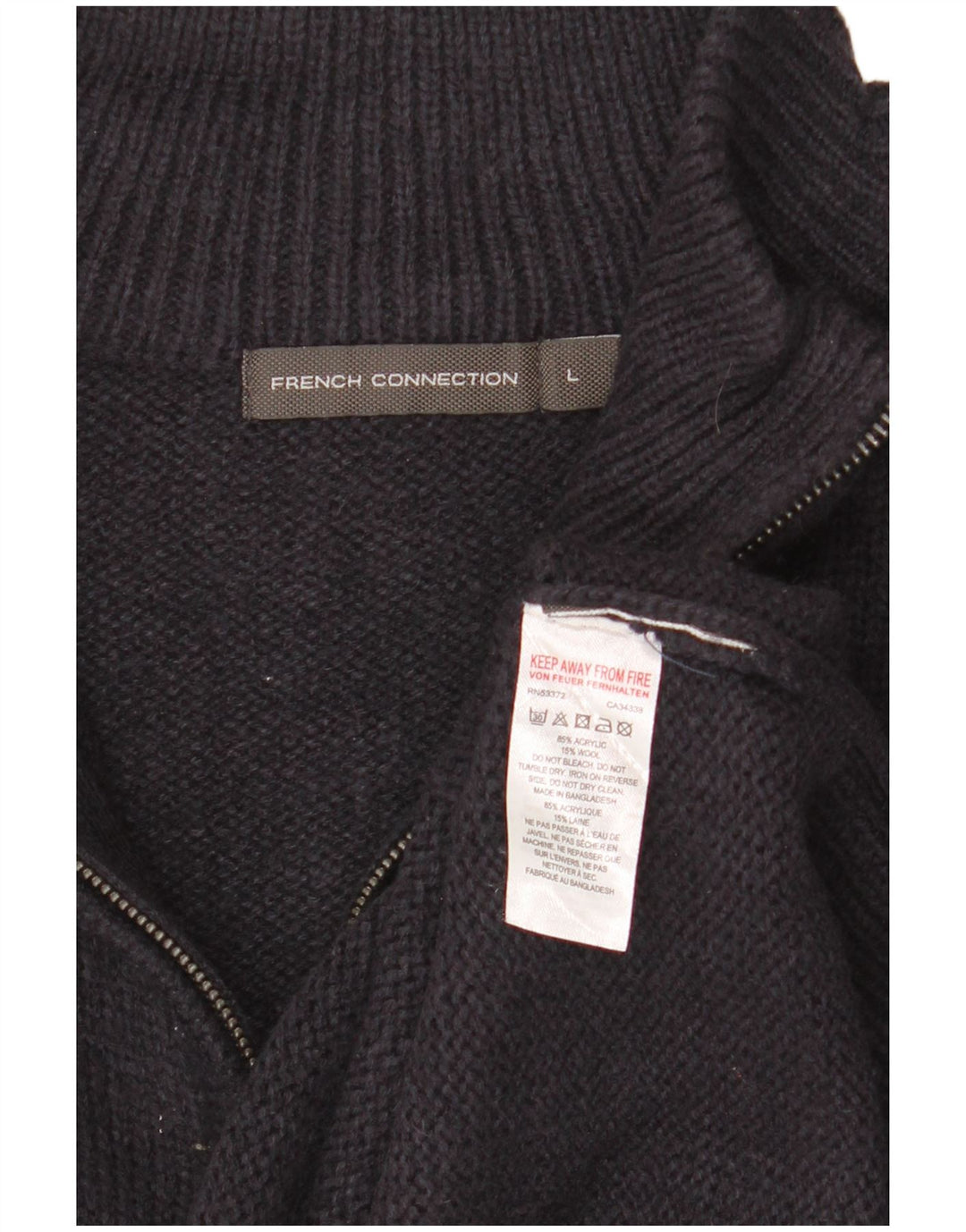 Pulover pentru bărbați French Connection, cu fermoar, cu gât, mare, albastru acrilic