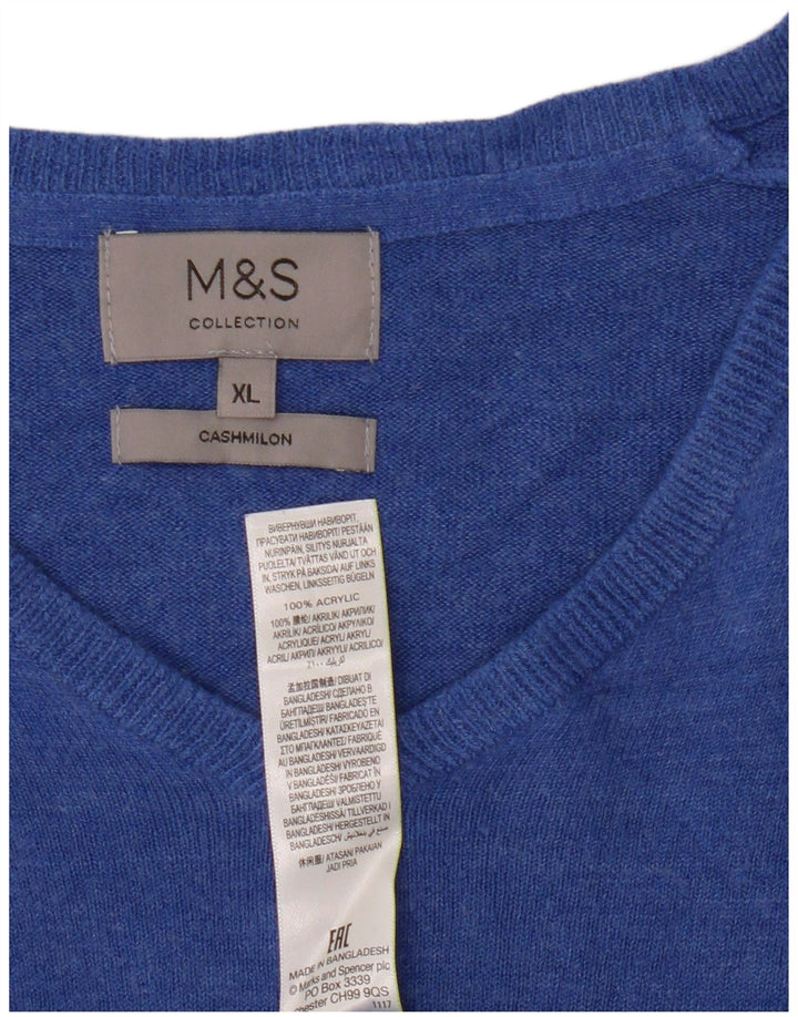Pulover pentru bărbați Marks & Spencer, cu decolteu în V, XL, albastru acrilic