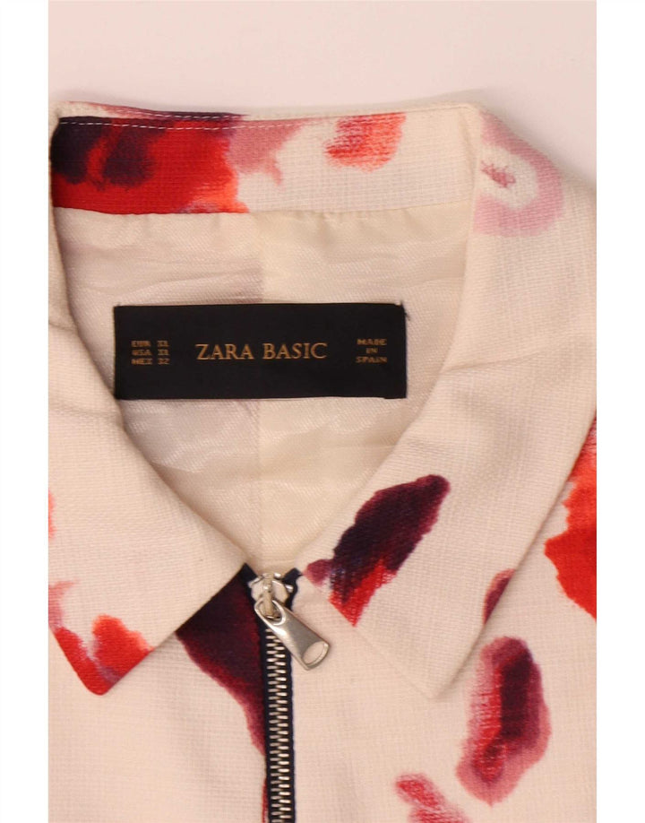 Bomber pentru femei Zara UK 18 XL Bumbac Floral Alb