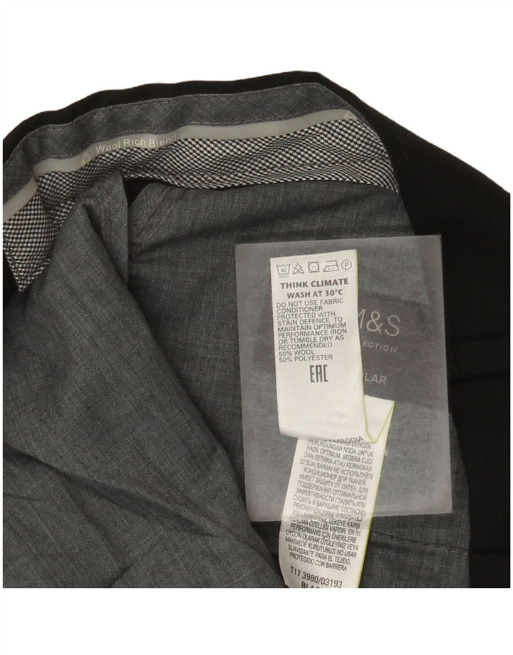 Pantaloni de costum obișnuiți drepți pentru femei Marks & Spencer L36 L29 Lână neagră