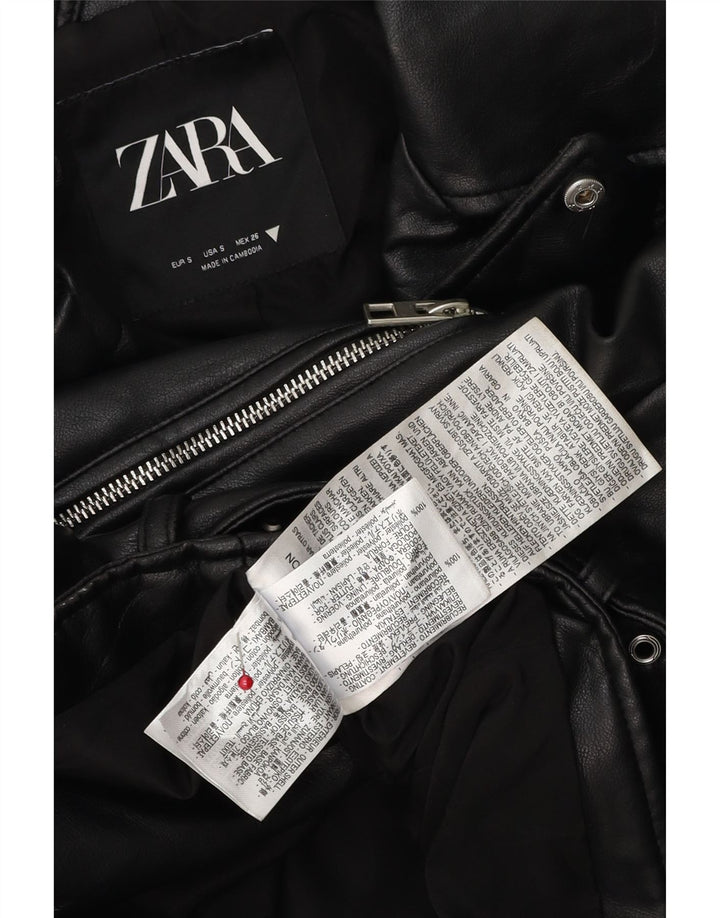 Jachetă motociclist din piele artificială supradimensionată pentru femei Zara UK 10 Mic Negru