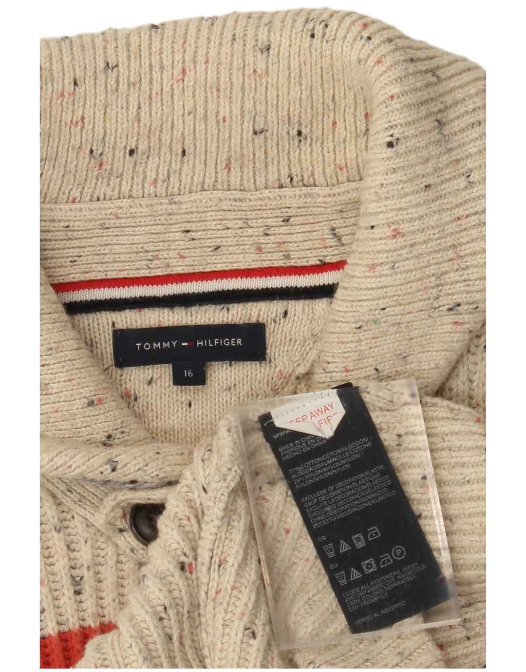 TOMMY HILFIGER Pulover cardigan pentru băieți 15-16 ani, bej, bumbac color bloc