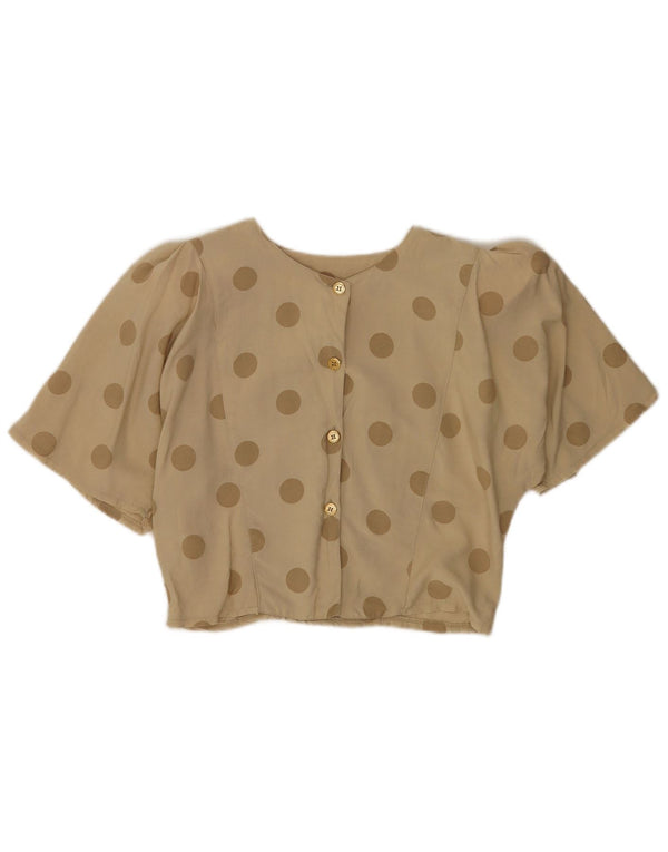 Bluză cămașă cu mânecă scurtă pentru femei Vintage UK 12 Medium Bej Buline