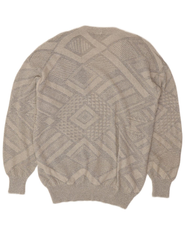 Pulover cardigan pentru bărbați VINTAGE, mare, gri, geometric, bumbac