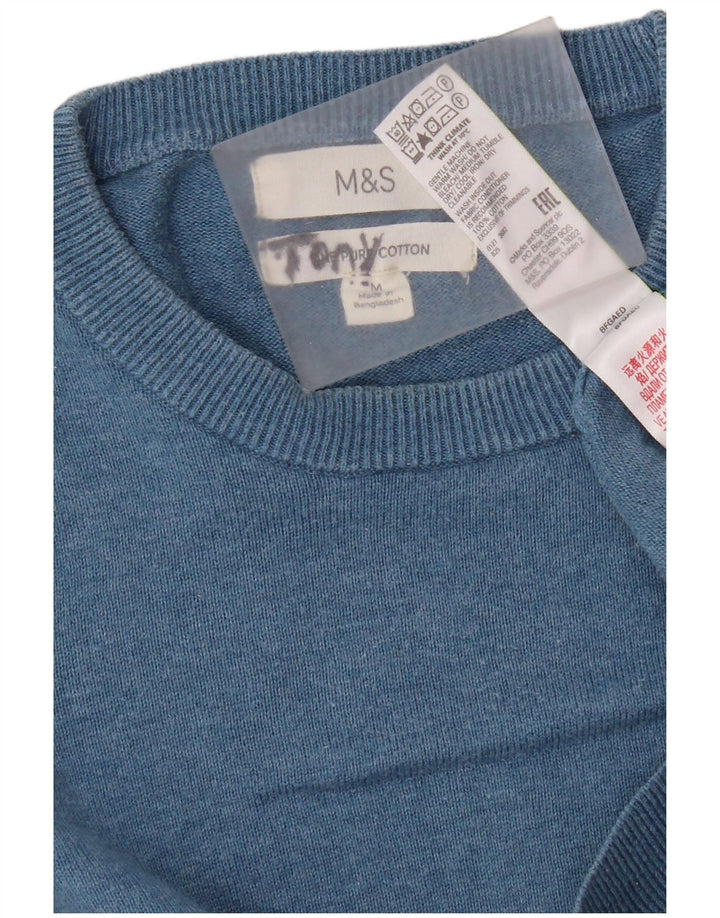 Pulover pentru bărbați Marks & Spencer, cu gât crew, bumbac albastru mediu