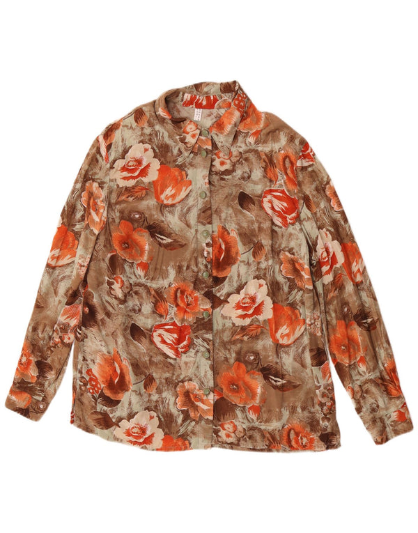 Bluză pentru femei vintage cămașă UK 18 XL maro viscoză florală