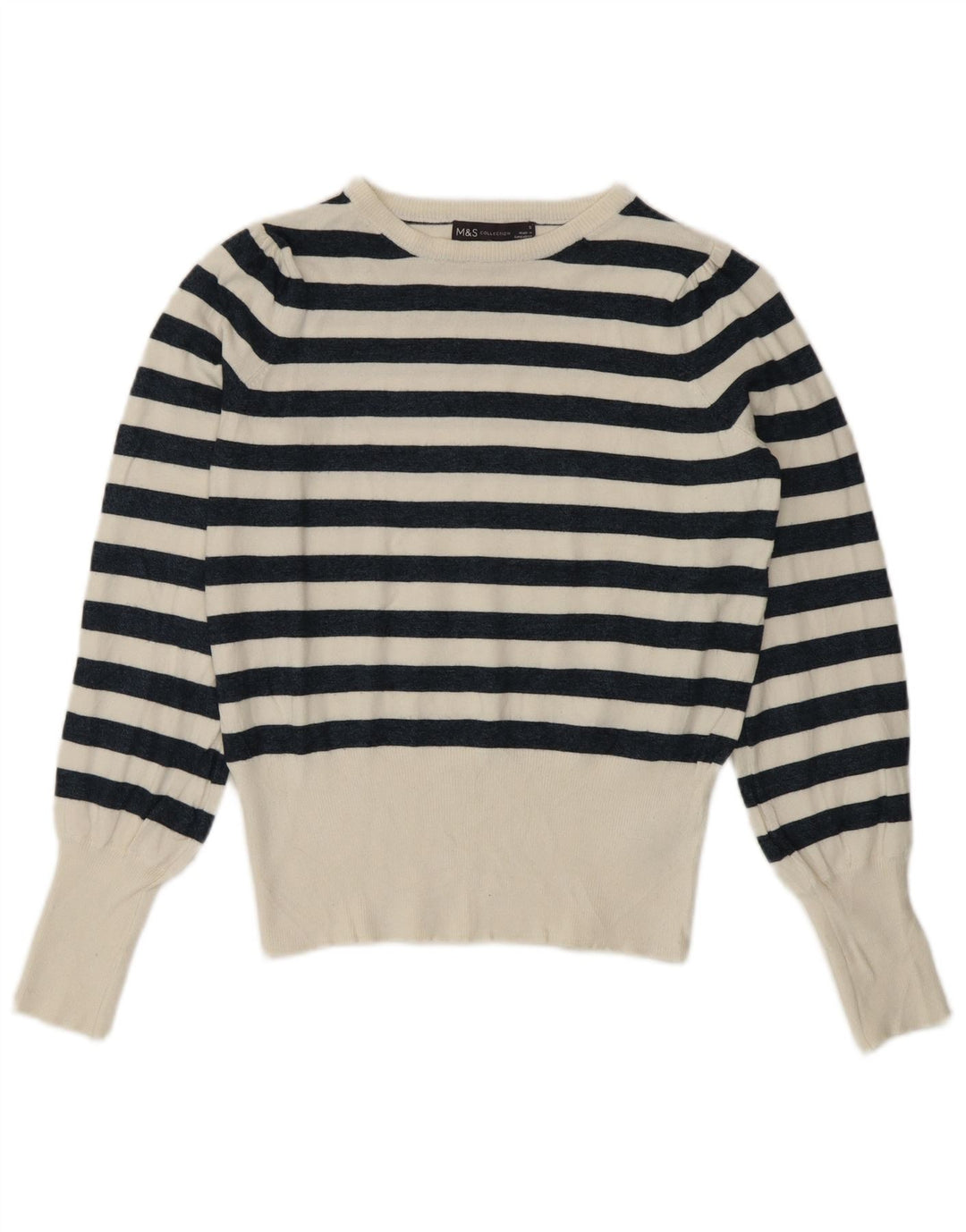 Pulover pentru femei Marks & Spencer cu decolteu rotund UK 8 mic, alb, nautic