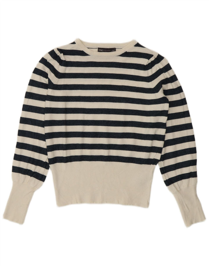 Pulover pentru femei Marks & Spencer cu decolteu rotund UK 8 mic, alb, nautic