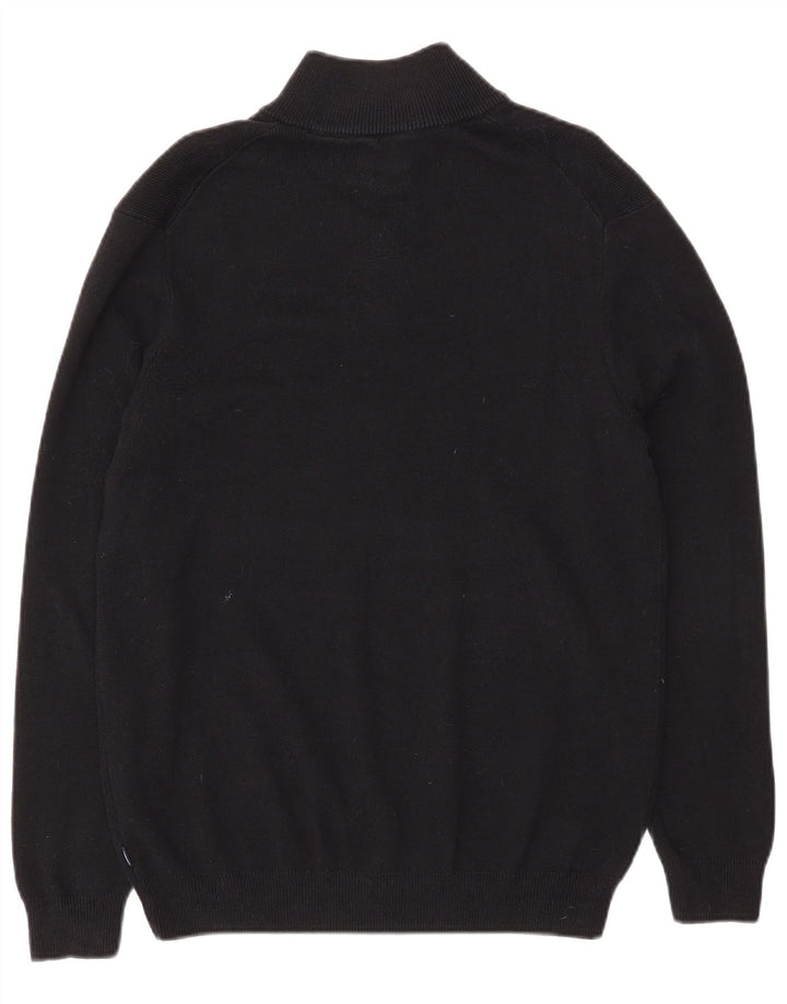 Pulover Superdry pentru bărbați, cu fermoar și gât, bumbac mare, negru