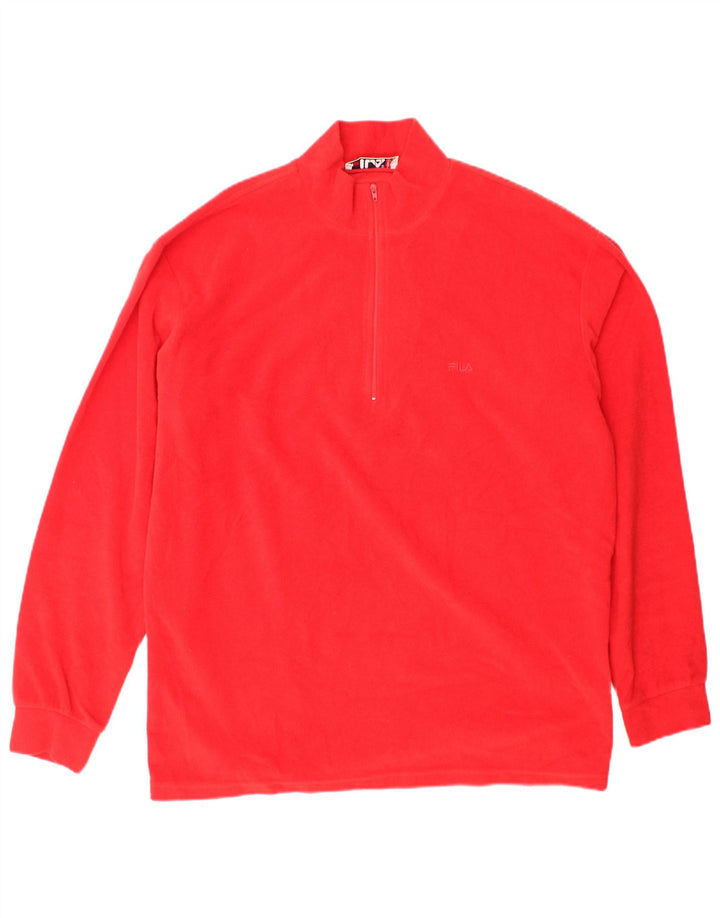 Pulover FILA pentru bărbați, cu fermoar și gât, din lână, IT 54 XL, poliester roșu