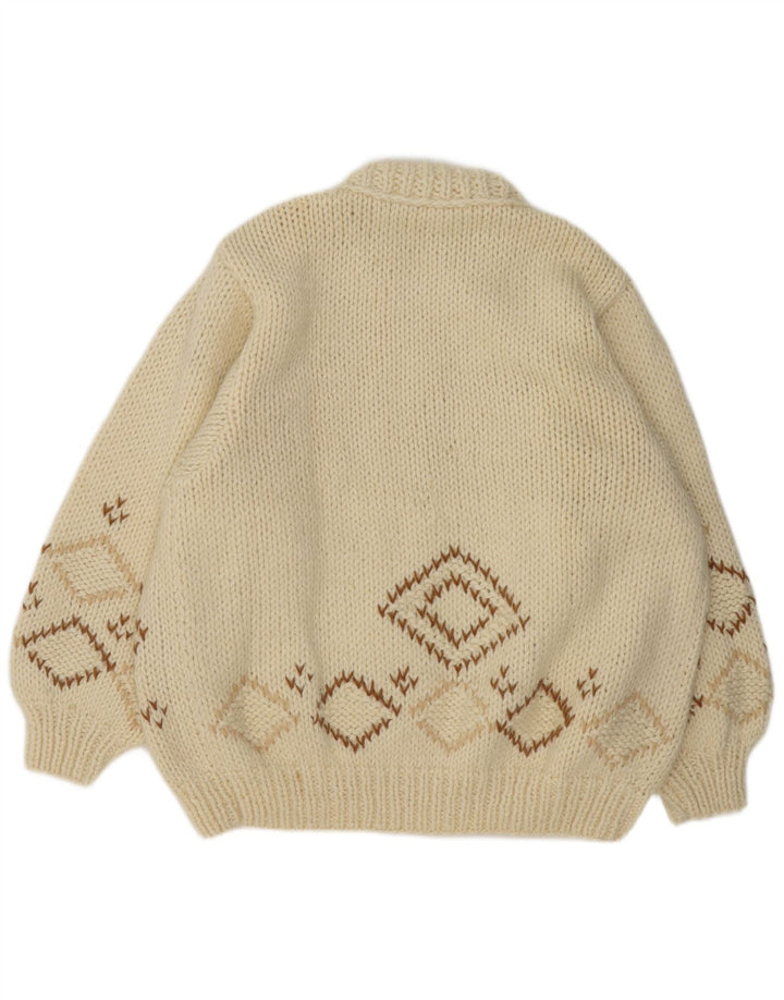 Pulover Cardigan Vintage pentru bărbați XL alb catifelat Argyle/Diamond