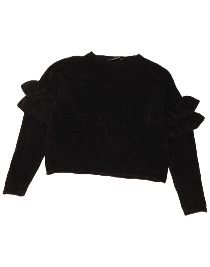 Pulover de damă Zara Crop oversized cu decolteu triplu UK 10 Mic Negru