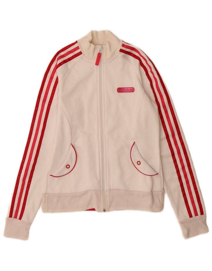 Jachetă de top pentru trening grafic Adidas pentru femei UK 8 Small Poliester alb