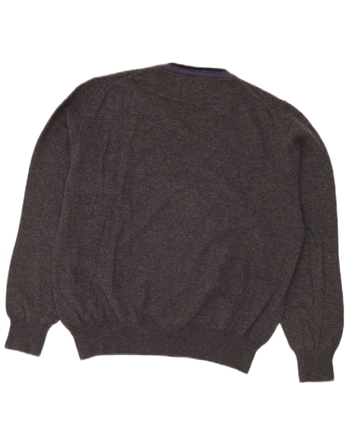 FRED PERRY Pulover cu decolteu în V pentru bărbați din lână gri mediu