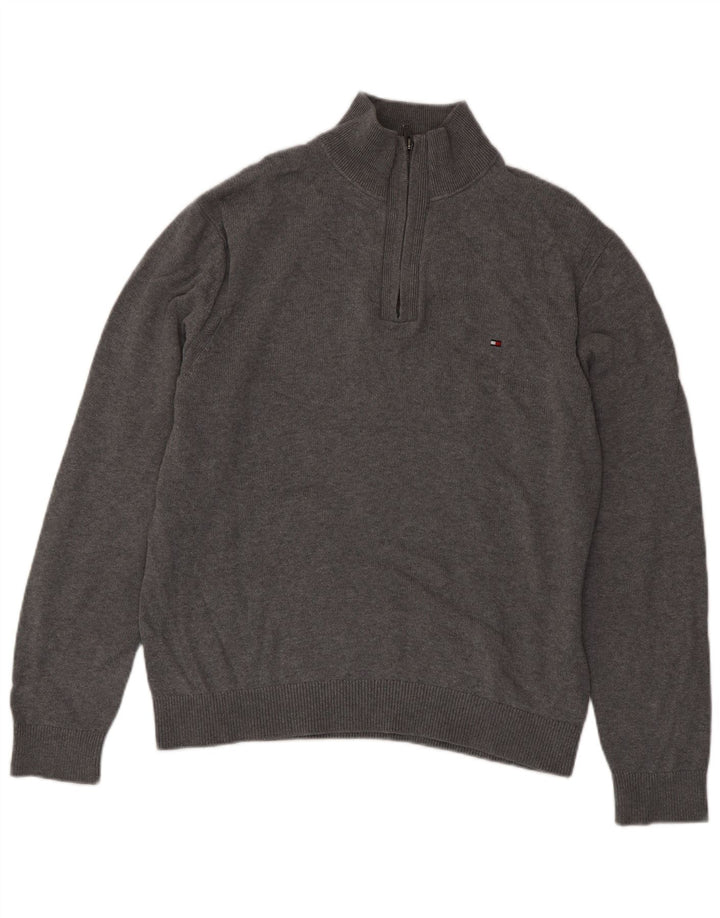 Pulover Tommy Hilfiger pentru bărbați, cu fermoar și gât, bumbac XL, gri