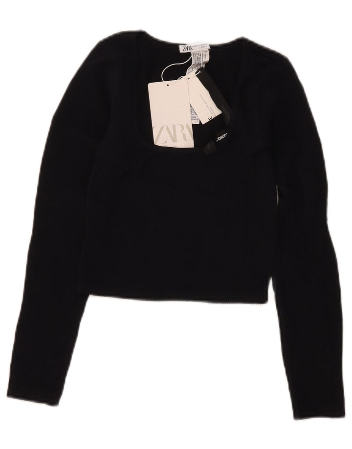 Crop Top pentru femei Zara cu mânecă lungă UK 4 XS Poliamidă neagră