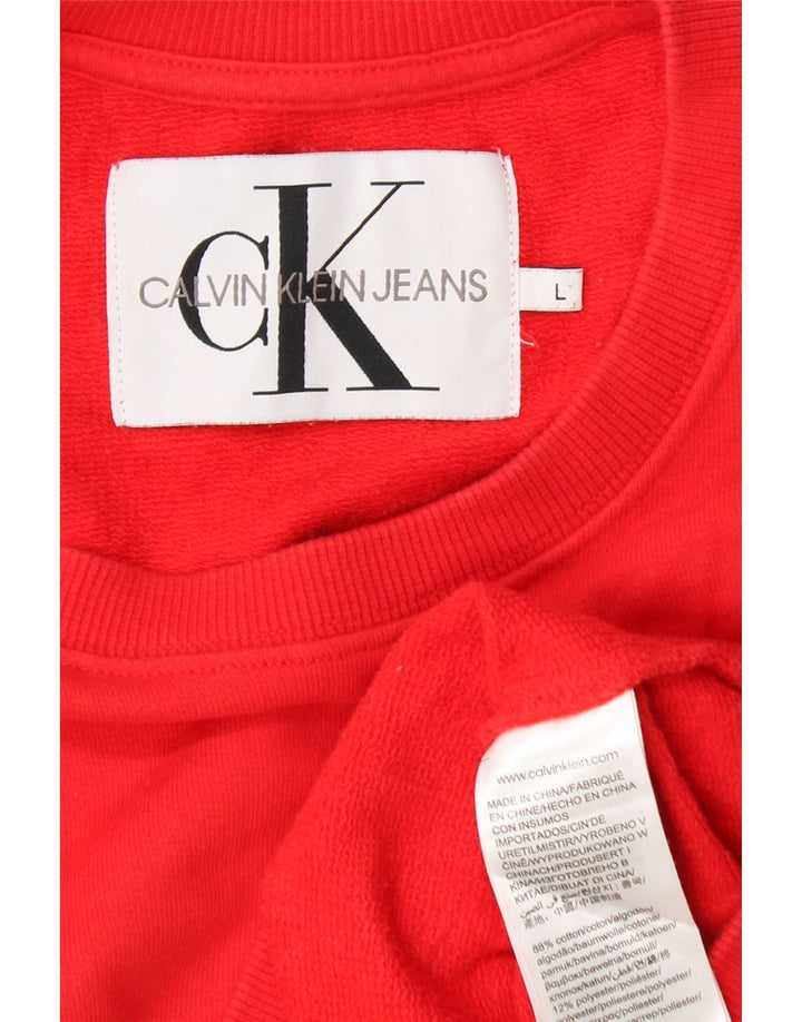 CALVIN KLEIN JEANS Hanorac crop pentru femei Pulover UK 16 mare bumbac roșu