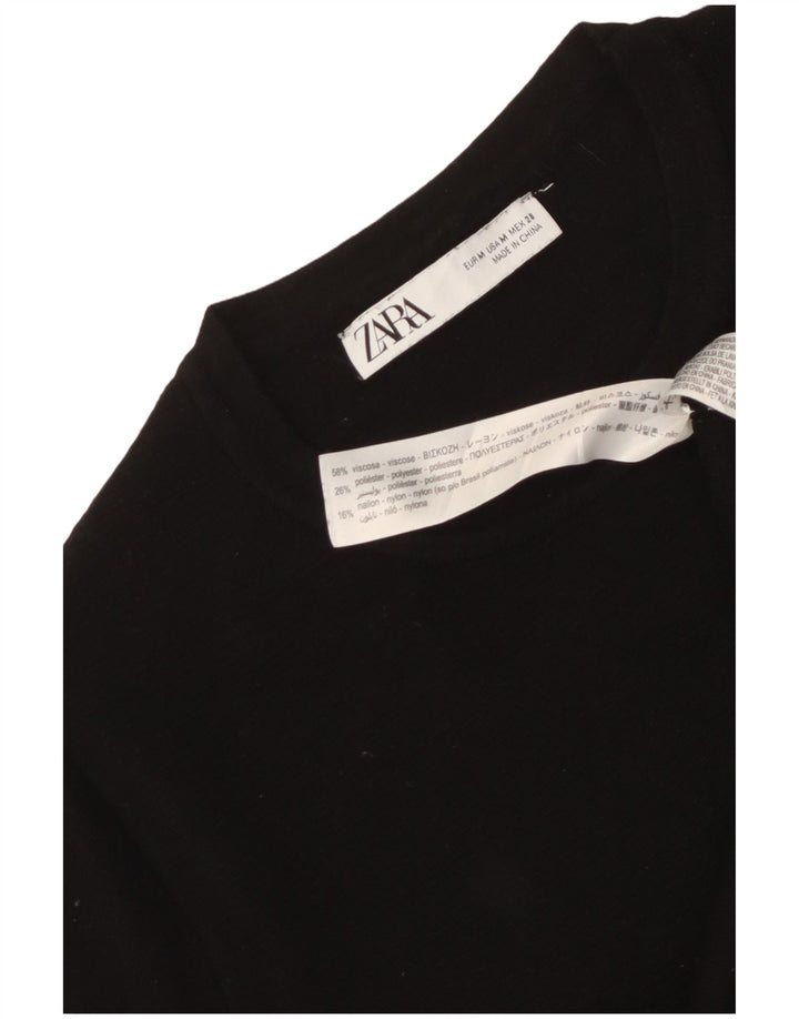 Pulover ZARA pentru femei cu mânecă scurtă, cu decolteu rotund, negru mediu, UK 12