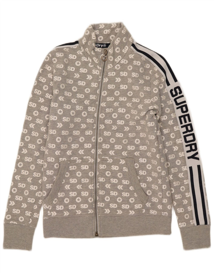 Jachetă de top pentru trening Superdry pentru femei, UK 10, bumbac gri mic